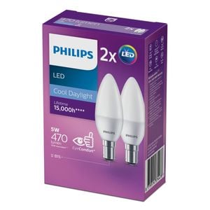 Philips P45 B15 LED 470lm Cool Daylight 5W Candle - 2 Pack