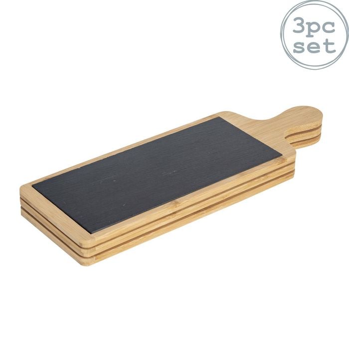 Argon Tableware 3x Bamboo Serving Paddles - 44.5 X 14.5cm - Natural Slate Dinnerware Serving Platter Savoury Dish Cheese Board