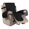 Smarcute 1 Seater Quilted Reversible Recliner Chair Cover Armchair Sofa Slipcover with Straps Black