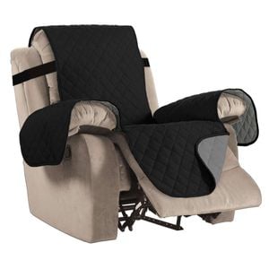 Smarcute 1 Seater Quilted Reversible Recliner Chair Cover Armchair Sofa Slipcover with Straps Black