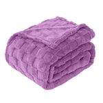 LINENOVA Warm Soft Coral Fleece Checked Throw Blanket - Lavender