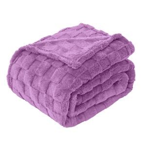 LINENOVA Warm Soft Coral Fleece Checked Throw Blanket - Lavender