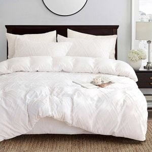 Fabric Fantastic Tufted Diamond Jacquard King Size White Quilt/doona/duvet Cover Set