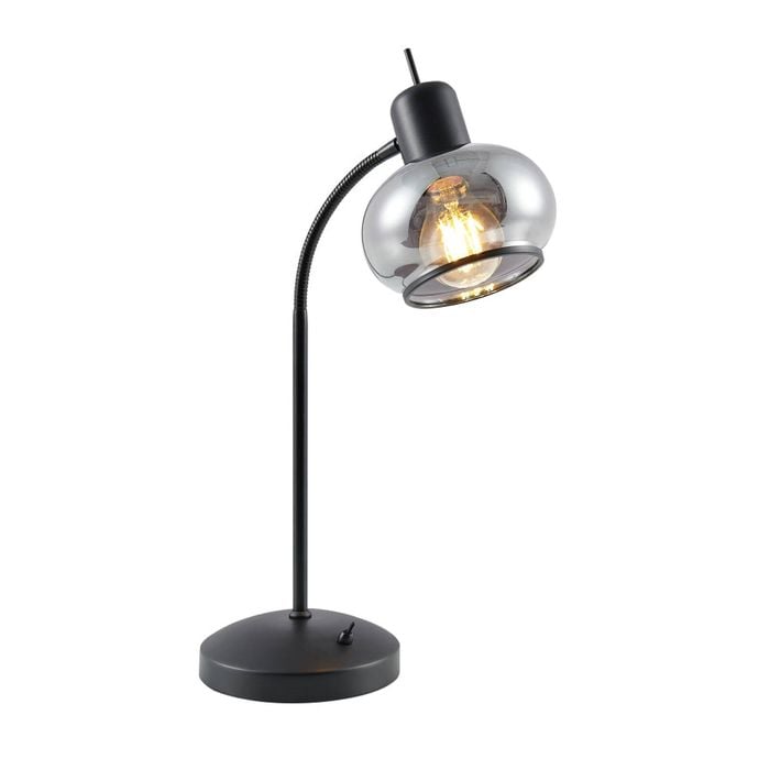 Telbix Marbell Contemporary Table Desk Lamp Light Metal Glass Black Smoke Matte