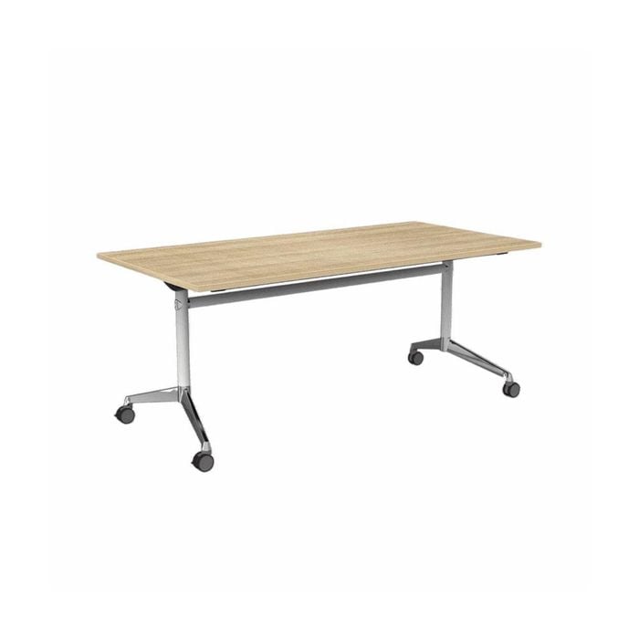 Olg Modulus Flip Table White And Silver Frame New Oak Ravine Top L1600mm X W750mm