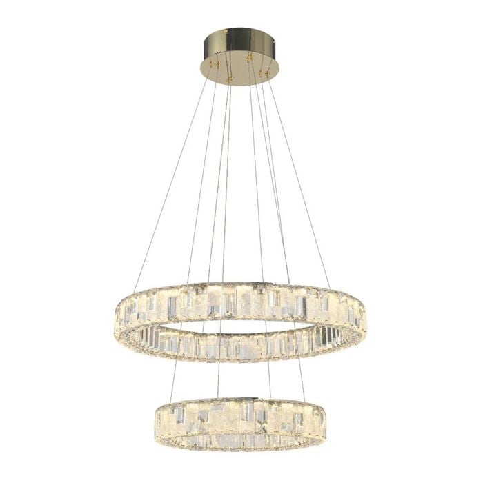 Telbix Rias Modern Pendant Hanging Lamp Light Crystal Stainless Steel Gold Gloss