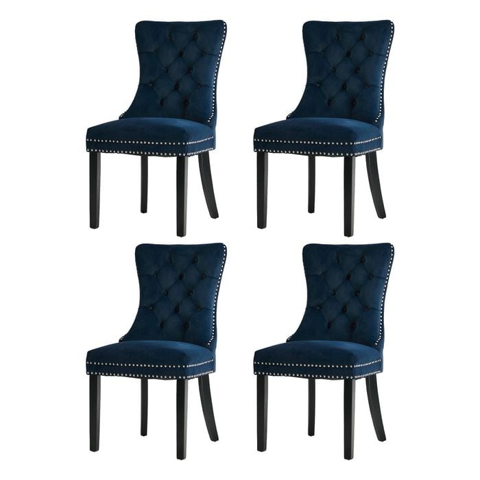 Oikiture 4x Velvet Dining Chairs Upholstered French Provincial Tufted Blue