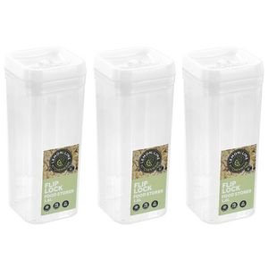 3PK Lemon & Lime Flip Lock 1.6L/24.5cm Square Container Clear
