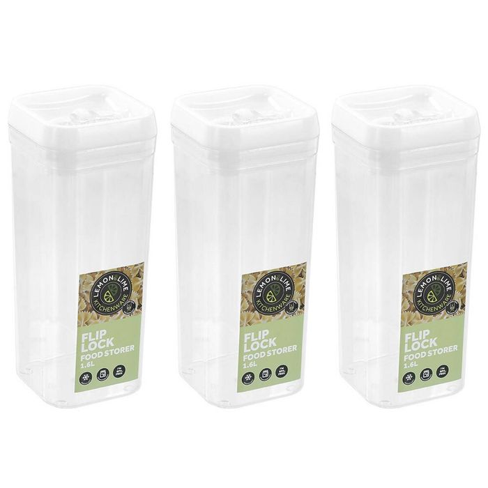 3PK Lemon & Lime Flip Lock 1.6L/24.5cm Square Container Clear