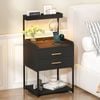 Advwin Bedside Table  With Charging Station And Led Lights 2 Drawers And Open Storage Shelves Black