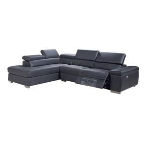Genuine Leather Chaise Sofa Electric Recliner Black