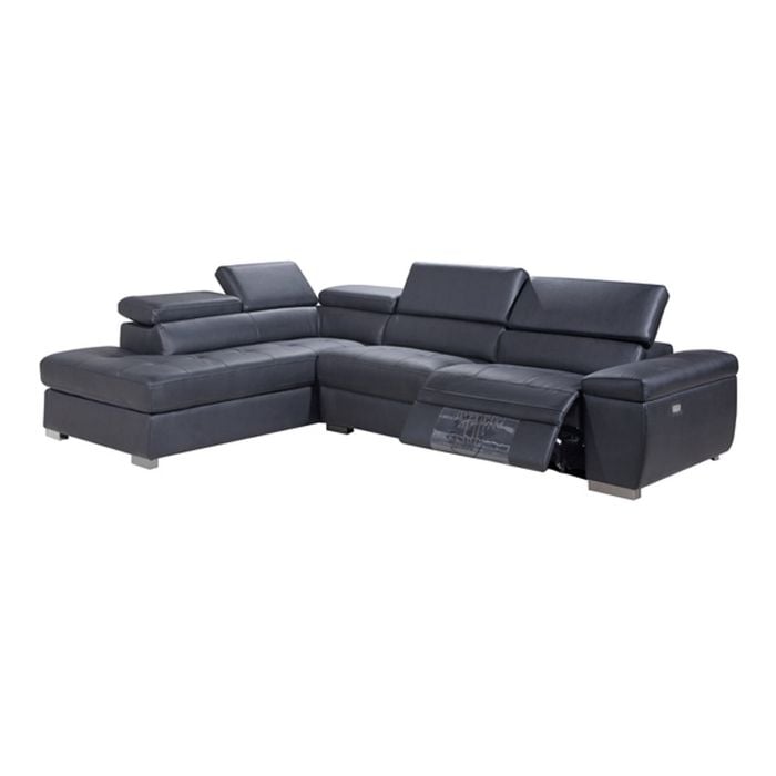 Genuine Leather Chaise Sofa Electric Recliner Black