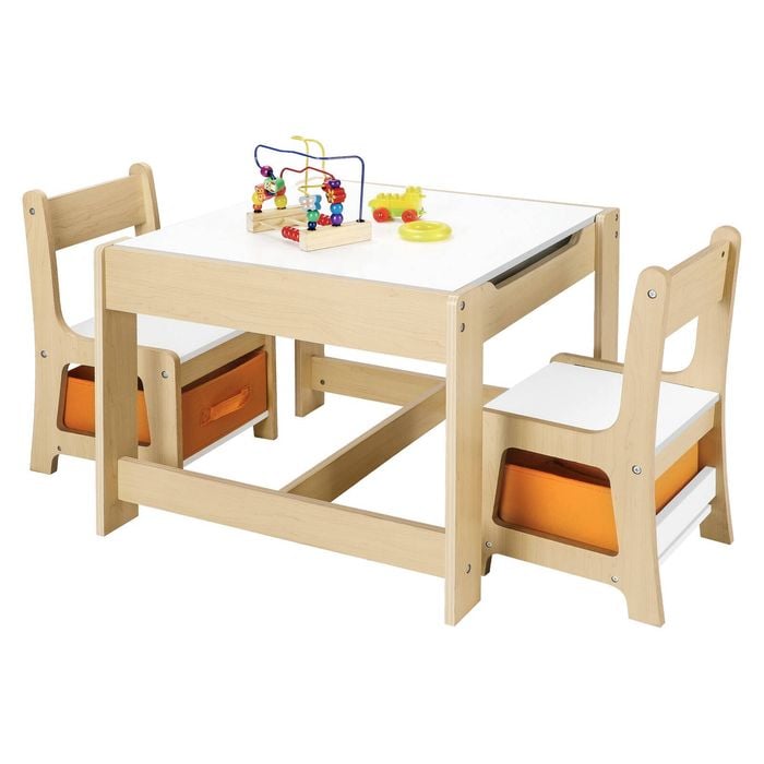 Oikiture Kids Table and Chairs Set Chalkboard Storage-Wooden