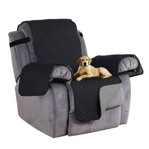 Smarcute 1 Seater Quilted Reversible Pet Friendly Non-Slip Oversized Recliner Chair Cover with Straps Black