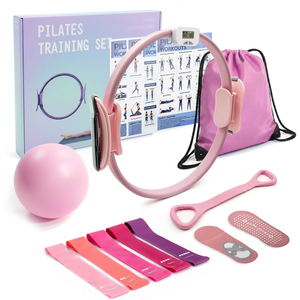 MaxU Pilates Ring Set for Women, Home Workout Yoga Equipment Kit with Counting Pilates Ring - Pink