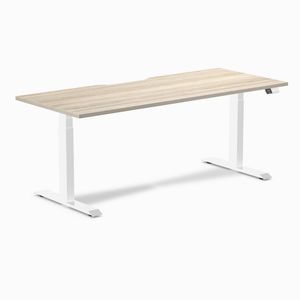 Desky Dual Scalloped Melamine Sit Stand Desk White Frame 180cm