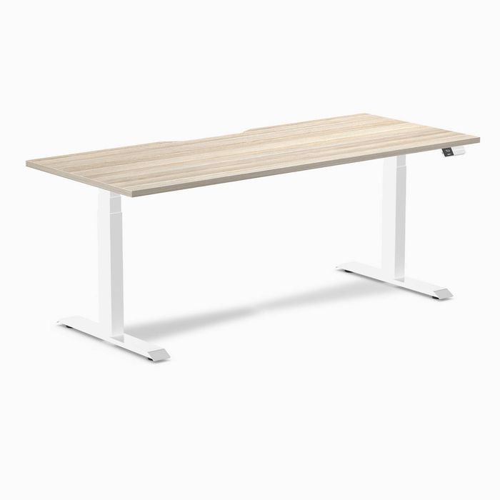 Desky Dual Scalloped Melamine Sit Stand Desk White Frame 180cm