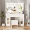 Advwin Dressing Table Set with Large Mirror and Lights Glass Top Power Outlet 3 Color Lighting Modes White