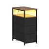 Advwin LED Side Table w/ Charging Station & Drawers Sofa End Table Narrow Bedside Table Walnut & Black