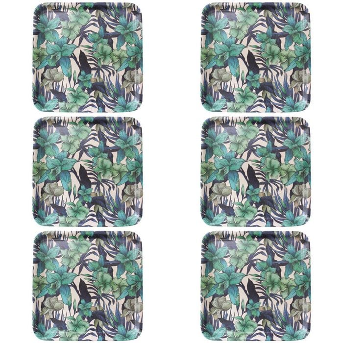 6PK LVD Melamine/Bamboo Square Tray 33x33cm - Tropical Orchid