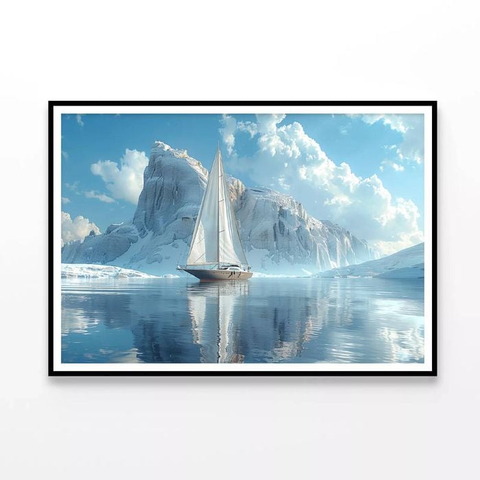Sailing Boat, Sea, Mountains  Print 100% Australian Made 120x90cm  (Poster)