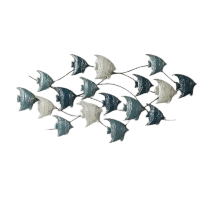 P&P Blue and Gold 120cm Angel Fish Coastal-Themed Metal Wall Art for Living Rooms, Hallways, or Outdoors
