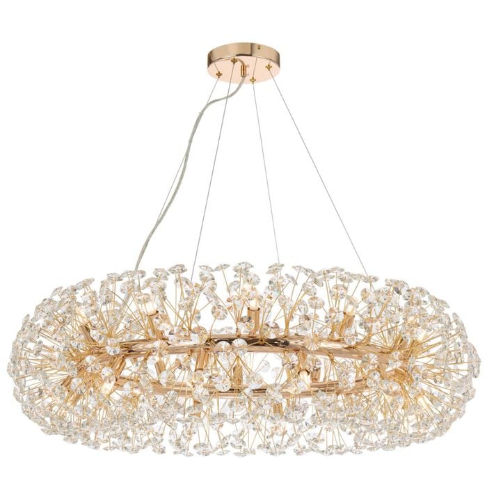 Telbix Lerida Modern Pendant Hanging Lamp Light Metal Crystal Gold Clear Gloss