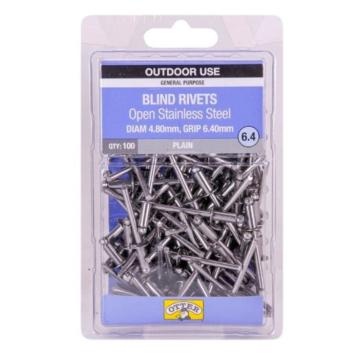 Otter 4.8 x 6.4mm Open Stainless Steel Blind Rivets - 100 Pack