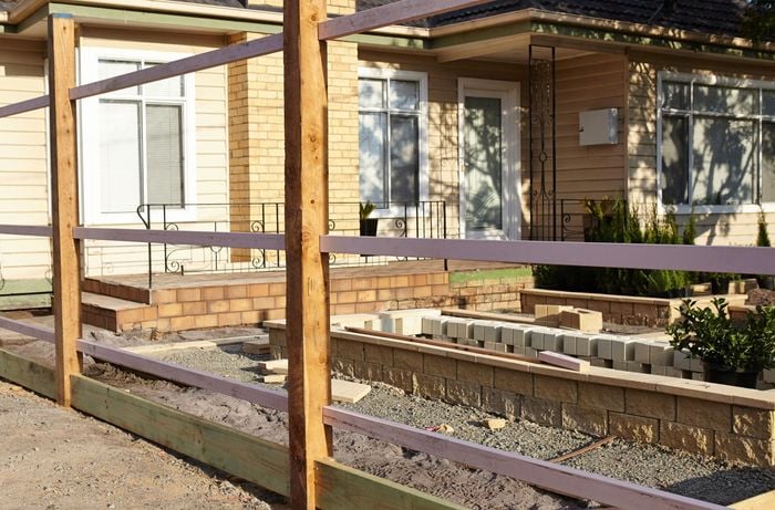 Posts, plinths and rails ready for palings to be attached