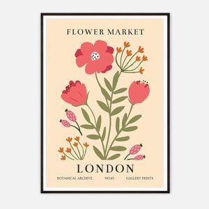Galrie Charming Vintage Flower Market Botanical Art Print London Edition, Black Frame, 70 x 100cm (28 x 40inch)