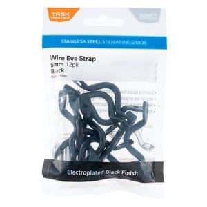 Taskmaster 5mm Black 316 Stainless Steel Wire Eye Strap - 12 Pack