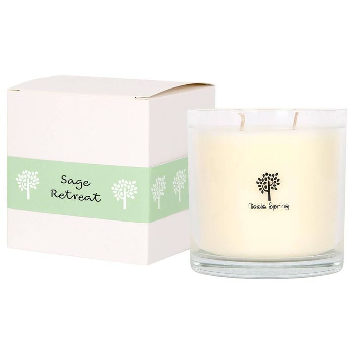 Nicola Spring 400g Soy Wax Scented Candle - Sage Retreat - 45 Hour Burn Time Relaxation Aromatherapy Gift Ready Jar Candle
