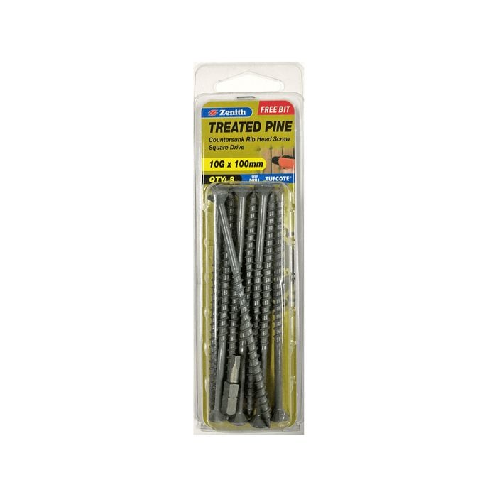 Zenith 10G x 100mm Tufcote® Square Drive Treated Pine Screw - 8 Pack