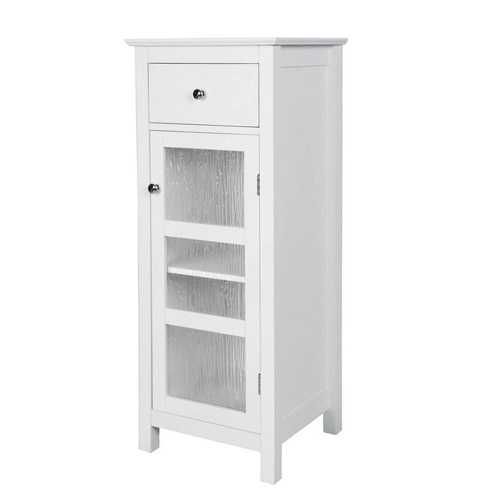 Teamson Home Connor Single Door Floor Cabinet with Drawer, Water-Textured Glass