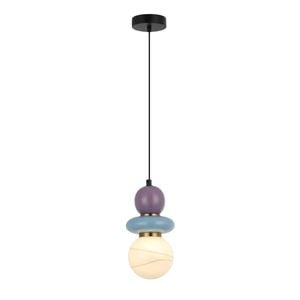 Cla Lighting Tocado Interior Sandblasted Pendant Light Opal Diffuser Glass With Blue And Violet Ceramic Bead