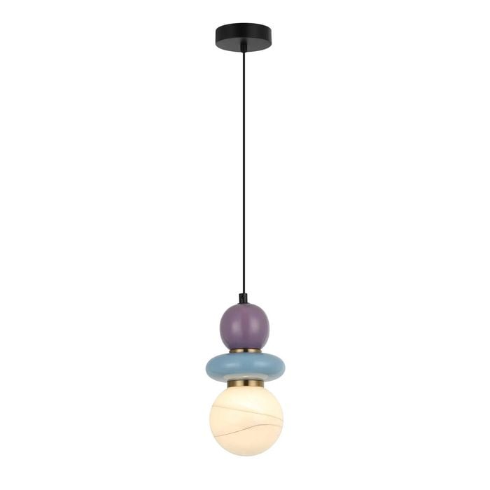 Cla Lighting Tocado Interior Sandblasted Pendant Light Opal Diffuser Glass With Blue And Violet Ceramic Bead