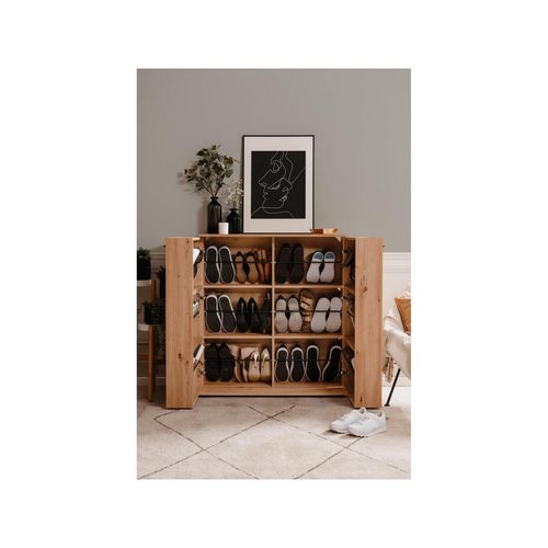 Satos Shoe Storage Cabinet 2 doors 3 levels oak Bunnings Australia