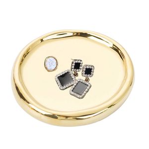 Catzon Ceramic Jewelry Tray For Ring Key Trinket Round Shape Small Plate-gold