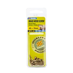 Zenith 4G x 15mm Solid Brass Wood Screw - 20 Pack
