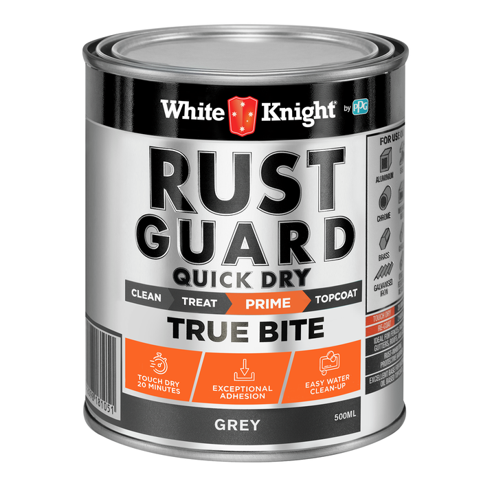 White Knight Rust Guard 500ml Grey Quick Dry True Bite Primer Paint