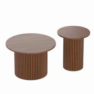 Ufurniture Set of 2 Nesting Coffee Table Mid-Century Modern Round Coffee and End Table Walnut