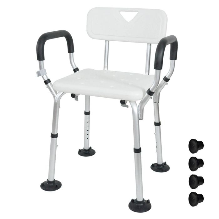 Height Adjustable Shower Seat Non-Slip with Removable Padded Arms