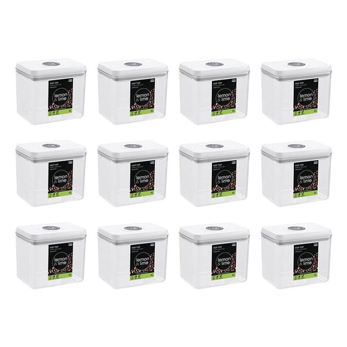 12PK Lemon & Lime Pop-Up Lid Pantry Container Rectangle 1L 14x10x12.5cm