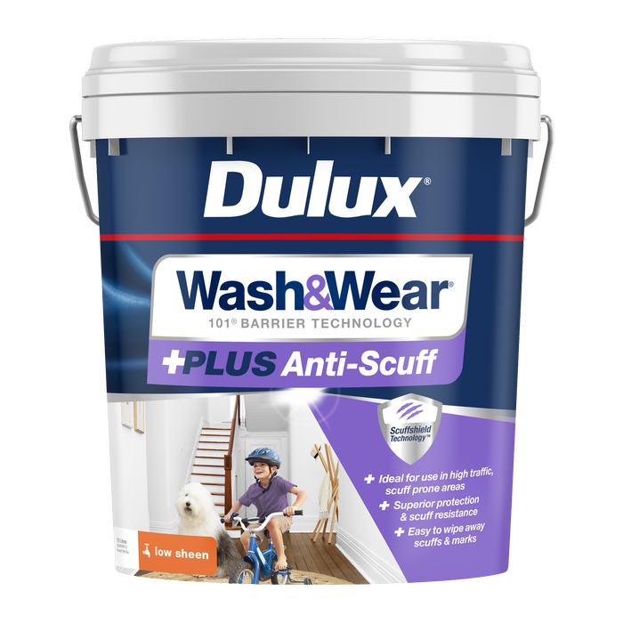 Dulux Vivid White Low Sheen Wash&Wear +PLUS Anti-Scuff Interior Paint - 15L