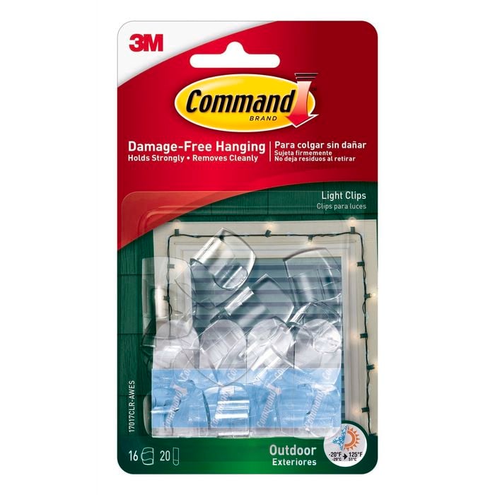 Command Outdoor Light Clips, Clear, Damage Free Decorating, 16 Clips and 20 Command Strips