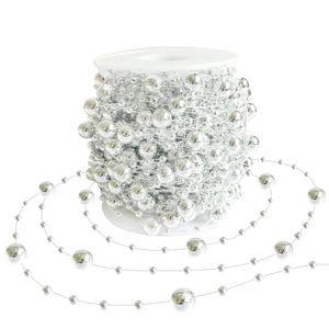 P&P Silver Beaded Christmas Tree Garland 10m Reflective Plastic Beads Festive Decor