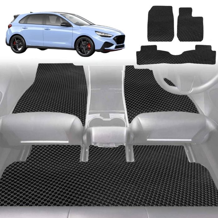 6D Diamond Car Floor Mats for Hyundai i30 N 2021-Current Hatch Fastback-Full Set-Black-Outback GT