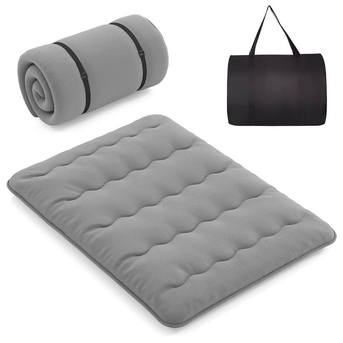 Costway Queen Size Foldable Floor Mattress Roll Up Mat w/Carry Bag Grey
