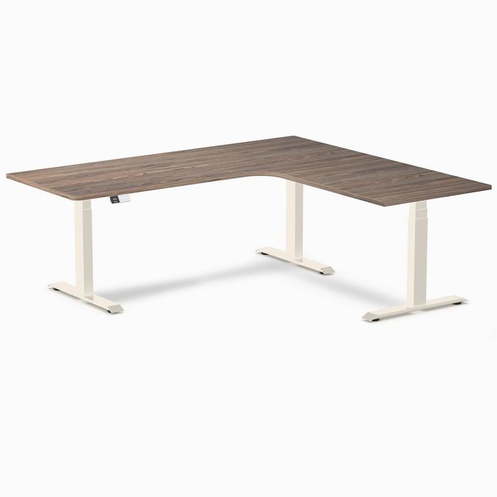 Desky L-Shape Melamine Sit Stand Desk Wheat Frame 200x180cm Right Return - Natural Walnut