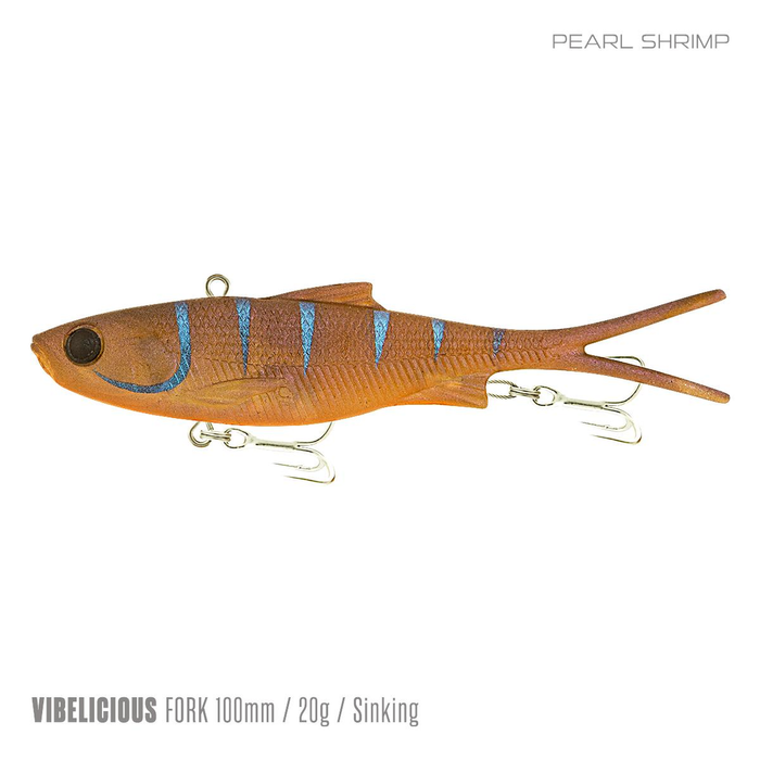 Samaki Vibelicious Fork Tail Vibe 100mm Soft Plastic Fishing Lure Pearl Shrimp